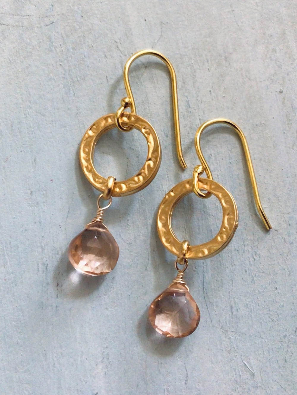 Morganite 18k real gold plated Sundance charm Earrings